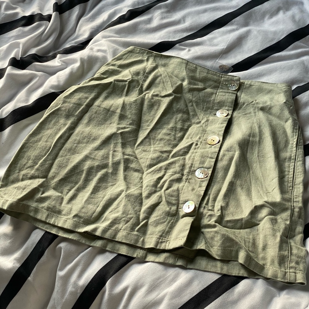 Sage Button Up Mini Skirt